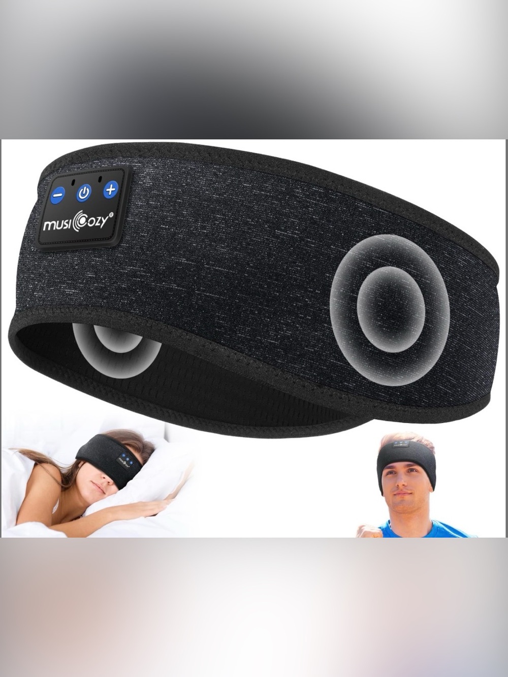 Black Wireless Bluetooth Headband with Built-In Controls
